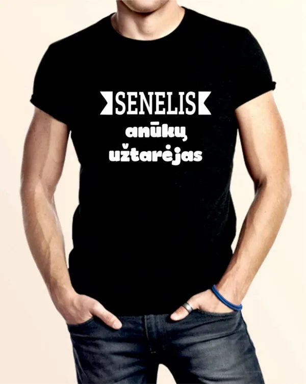 Marškinėliai juodi „Senelis anūkų užtarėjas“