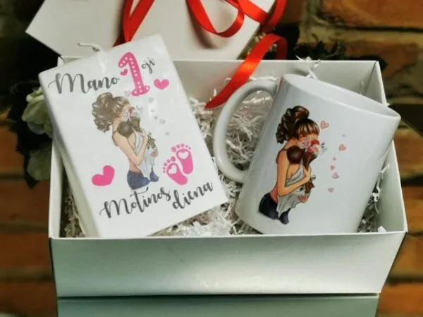 Rinkinukas žvakė ir puodelis "Mano pirmoji motinos diena" Rožinis