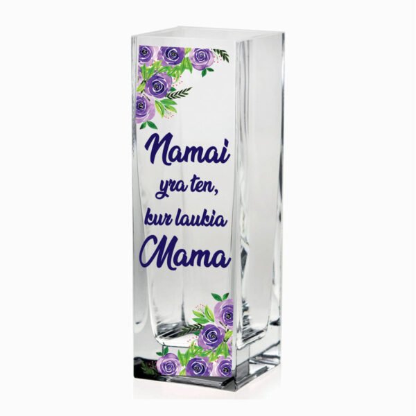 Stiklinė vaza violetinė „Namai kur mama” 30cm
