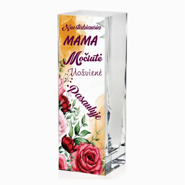 Stiklinė spalvota vaza su rožėmis Nuostabiausia mama, močiutė, uošvienė pasaulyje 30cm