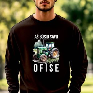 Juodos spalvos džemperis Aš būsiu savo ofise traktorius