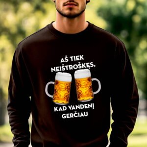 Juodos spalvos džemperis Aš tiek nieštroškęs, kad vandenį gerčiau