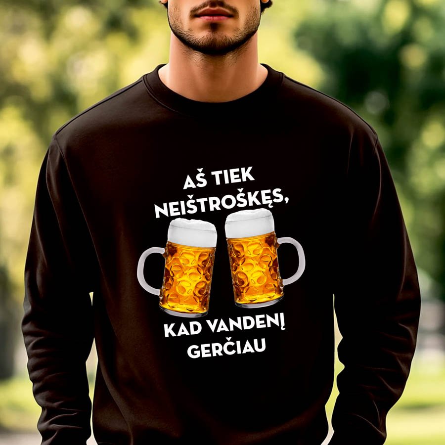 Juodos spalvos džemperis Aš tiek nieštroškęs, kad vandenį gerčiau