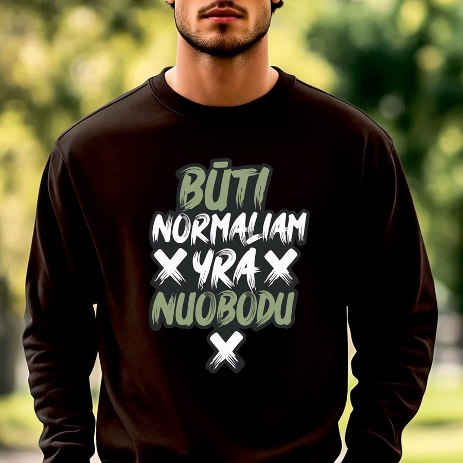 Juodos spalvos džemperis Būti normaliam yra nuobodu