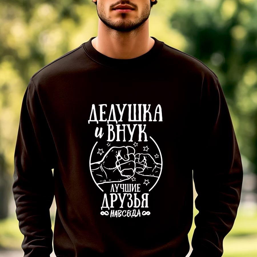 Juodos spalvos džemperis Dieduska i vnuk