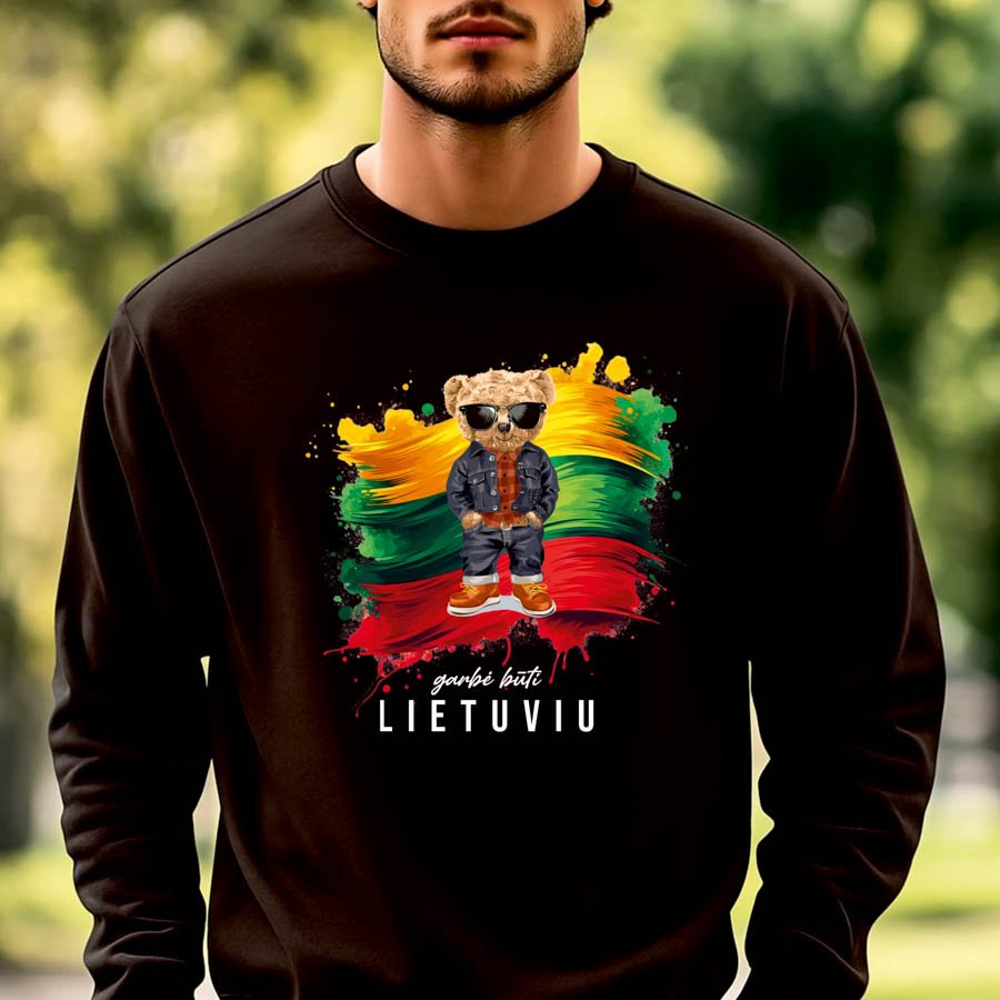 Juodos spalvos džemperis Garbė būti Lietuviu meškis