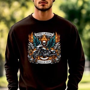 Juodos spalvos džemperis Gimęs laisvas, lekiu su vėju