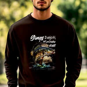 Juodos spalvos džemperis Gimęs žvejoti bet priverstas dirbti spalvotas