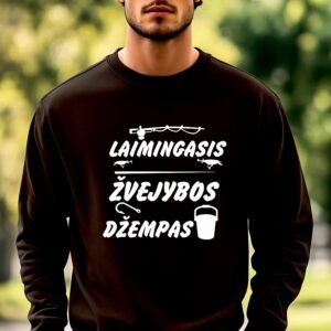 Juodos spalvos džemperis Laimingasis žvejybos džempas