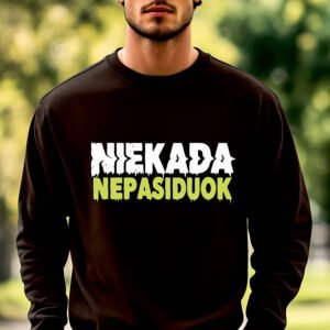 Juodos spalvos džemperis Niekada nepasiduok