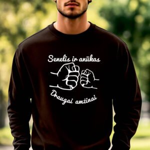 Juodos spalvos džemperis Senelis ir anūkas draugai amžinai