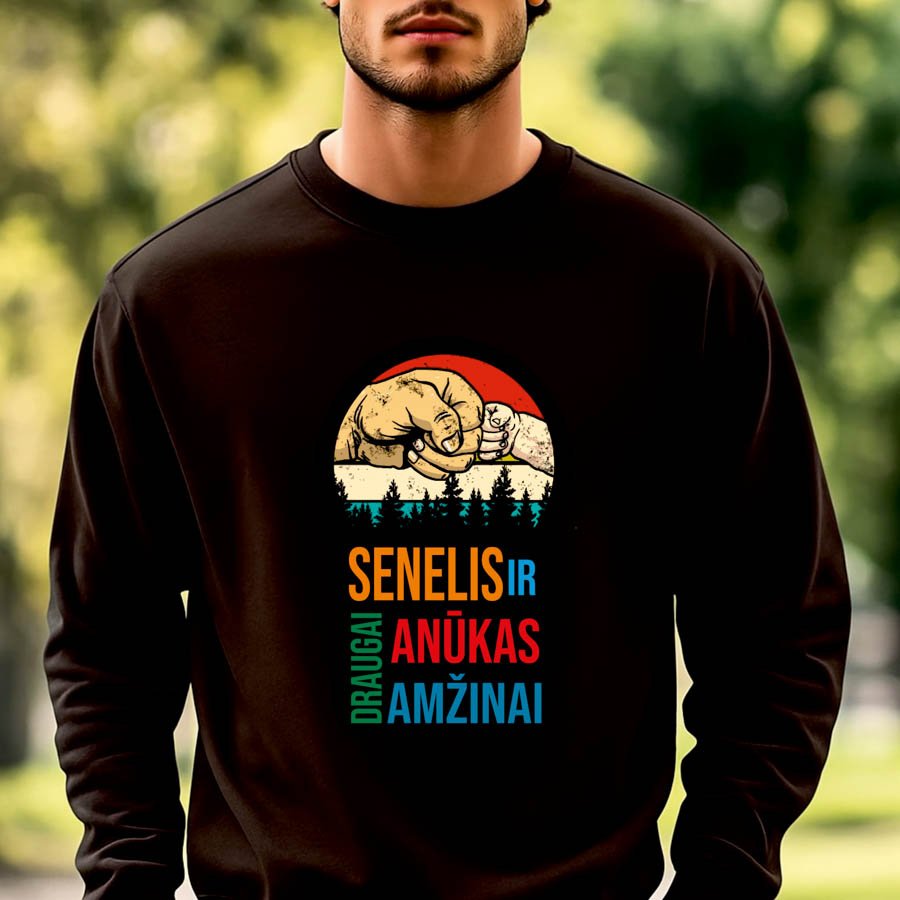Juodos spalvos džemperis Senelis ir anūkas draugai amžinai spalvotas