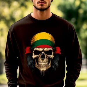 Juodos spalvos džemperis Kaukuolė su Lietuvos vėliava