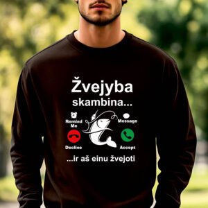 Juodos spalvos džemperis Žvejyba man skambina