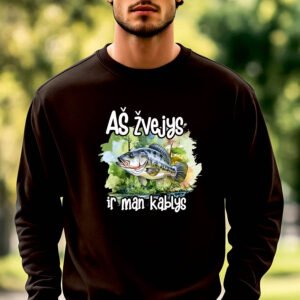 Juodos spalvos džemperis Aš žvejys ir man kablys